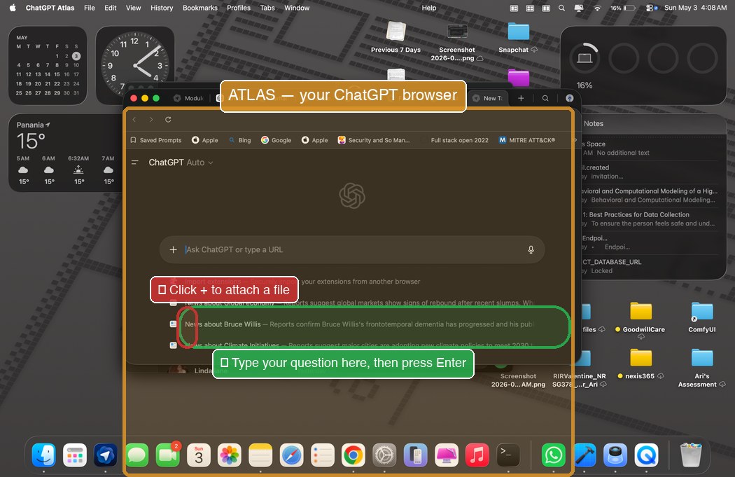 ATLAS ChatGPT browser open with chat input box visible