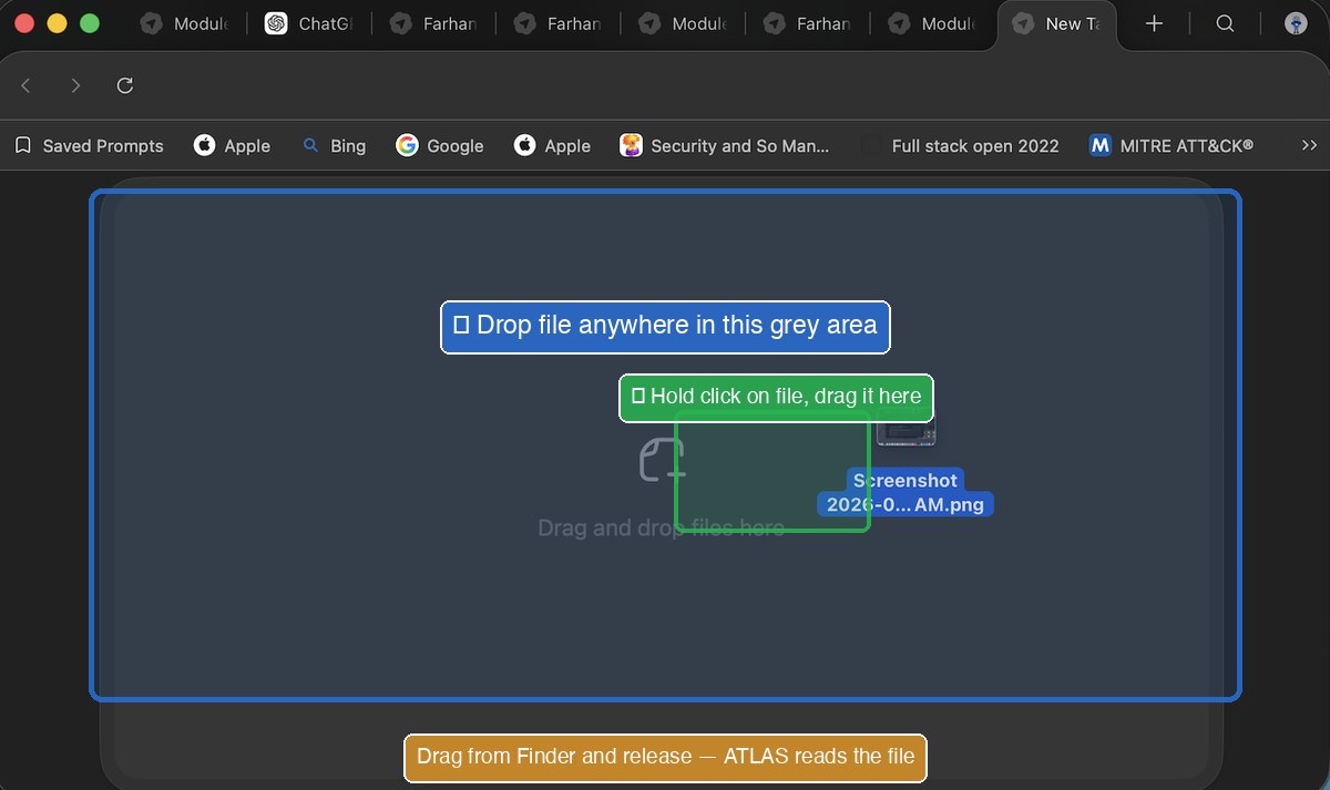ATLAS file upload area with drag and drop in progress