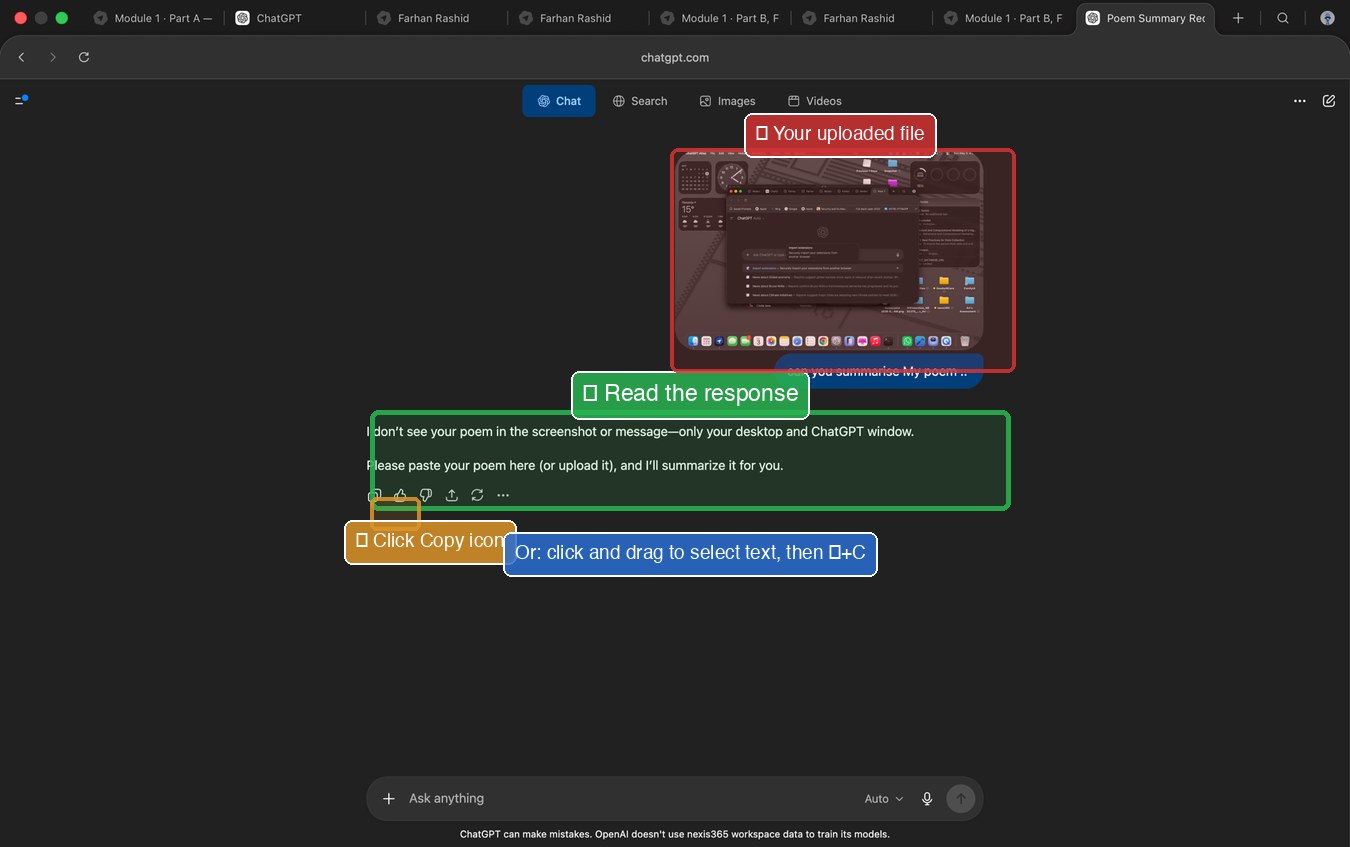 ChatGPT response with copy button and action icons visible